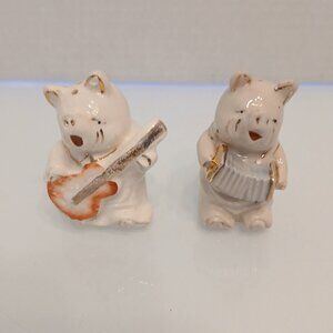 Vintage Novelty Pigs Playing Guitar & Accordion Salt Pepper Shaker Set Rare